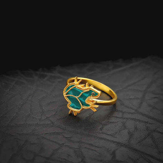 Embroidered Frog Ring, 925 Sterling Silver, Green Enamel, Gold Tone, CZ Stone Detail