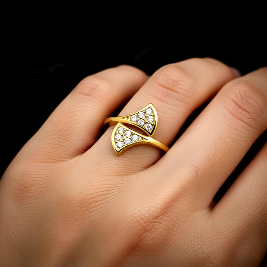 Gold Fan Ring, Sterling Silver, Pave CZ Stones, Elegant Statement Jewelry