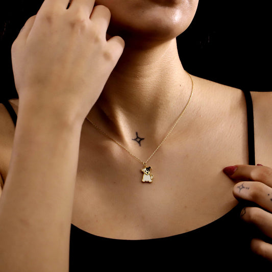 Gold Enamel Dog Necklace, 925 Sterling Silver, Minimalist Animal Charm