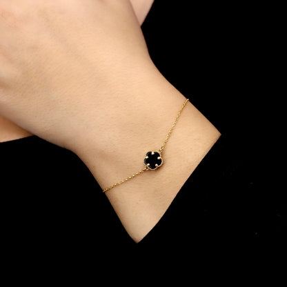 Black Enamel Clover Bracelet, 925 Sterling Silver, Gold Filled, Minimalist Lucky Charm