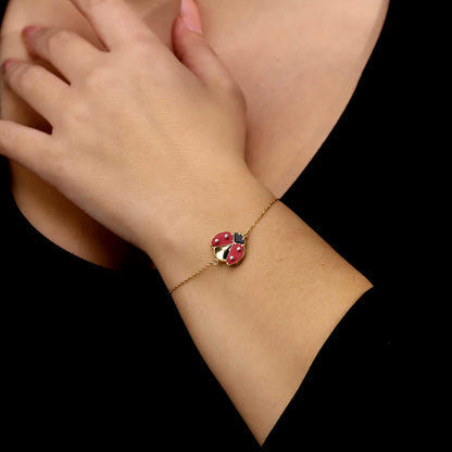 Red Enamel Ladybug Bracelet, 925 Sterling Silver, Gold Filled, Lucky Charm Jewelry