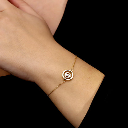 Gold Path of Luck Bracelet, Sterling Silver Spiral, CZ Stone, Dainty Elegant Jewelry
