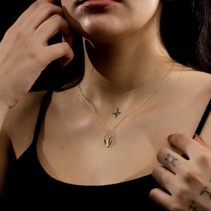 Gold Enamel Owl Necklace, Sterling Silver, Pave CZ Stone, Wise Bird Jewelry