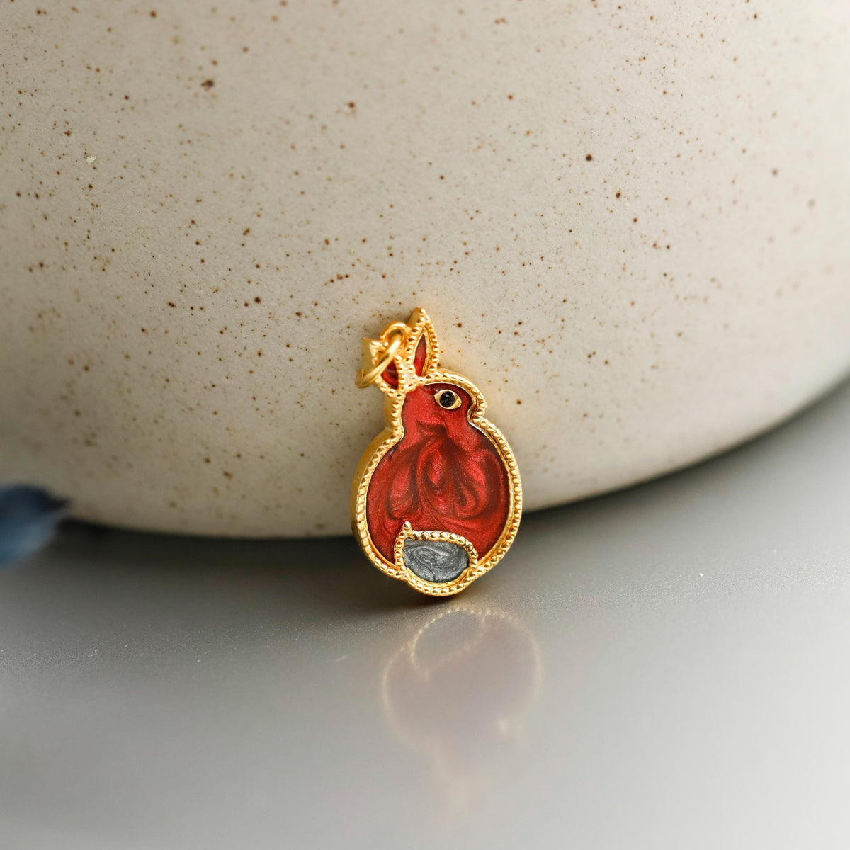 Gold Enamel Rabbit Necklace, Sterling Silver Bunny Pendant, Minimalist Animal Jewelry
