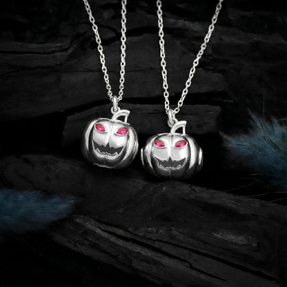 3D Enamel Pumpkin Necklace, Sterling Silver, CZ Diamond Detail, Fall Autumn Jewelry