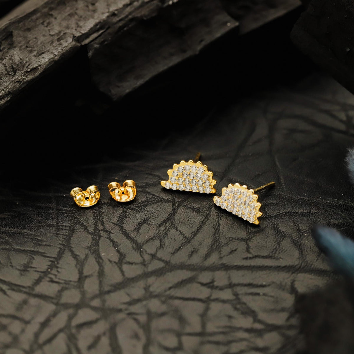 Sparkling Hedgehog Stud Earrings, 925 Sterling Silver, Gold Finish Animal Jewelry