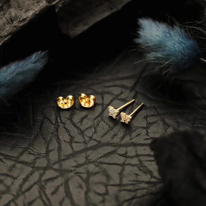 Golden Butterfly Stud Earrings, Pave CZ, 925 Sterling Silver, Minimalist Dainty Jewelry
