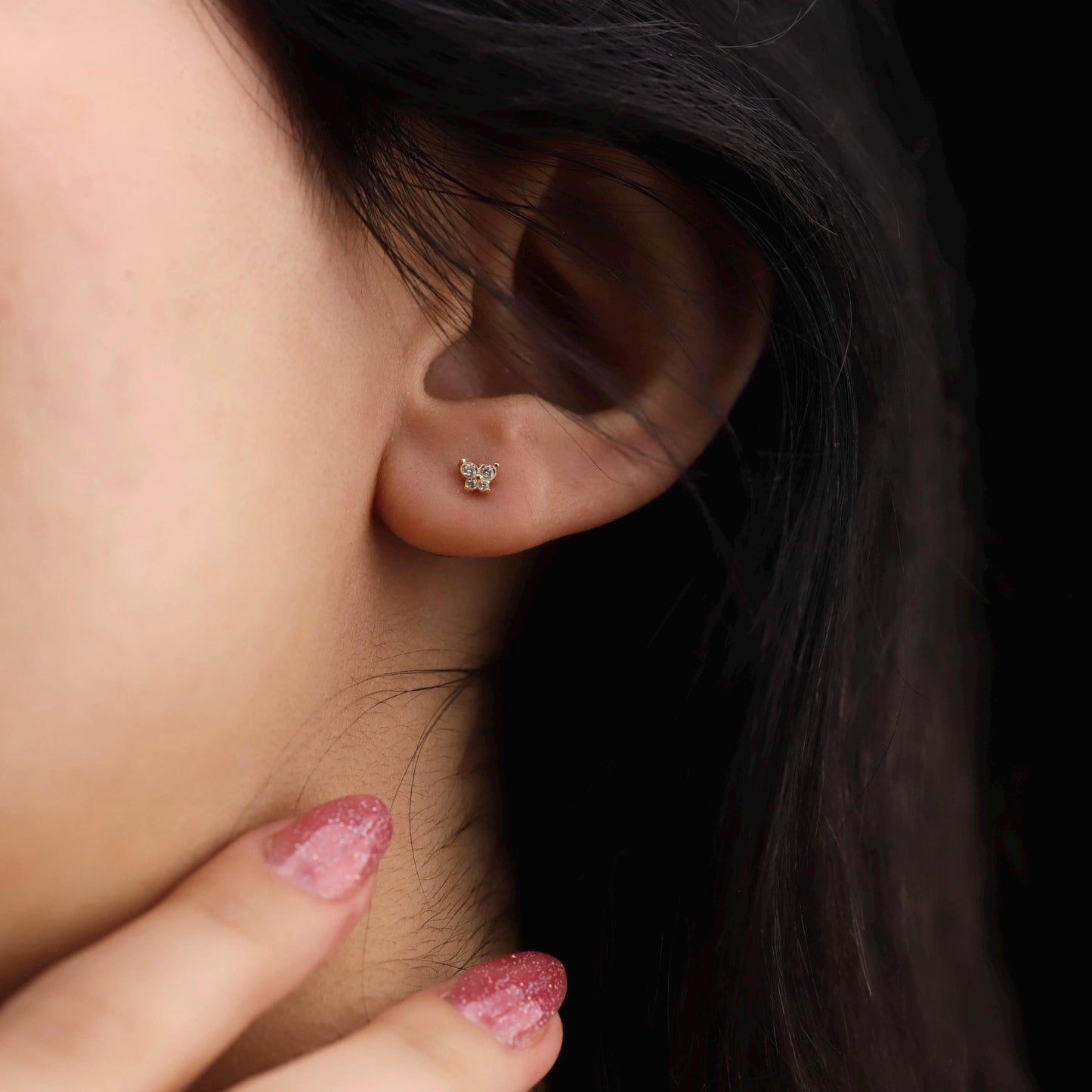 Golden Butterfly Stud Earrings, Pave CZ, 925 Sterling Silver, Minimalist Dainty Jewelry