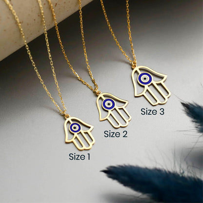 Enamel Hamsa Hand Necklace, Evil Eye Charm, 925 Sterling Silver, Dainty Daily Jewelry