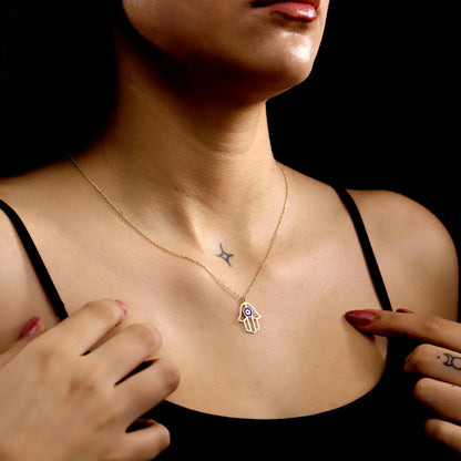 Enamel Hamsa Hand Necklace, Evil Eye Charm, 925 Sterling Silver, Dainty Daily Jewelry