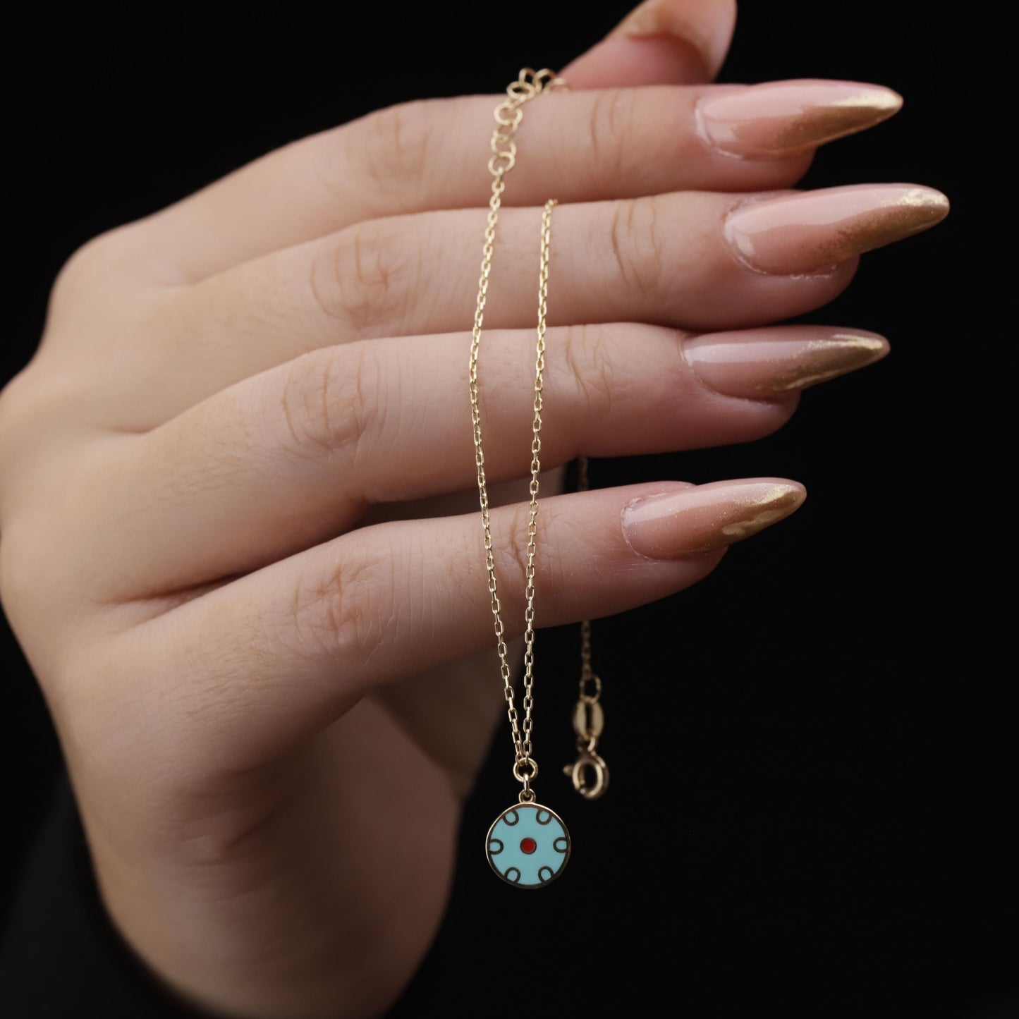 Gold Filled Turquoise Enamel Evil Eye Necklace, Minimalist Lucky Pendant Gift for Her