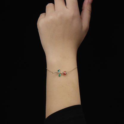 Enamel Rose Bracelet, 14K Gold Filled Sterling Silver, Romantic Jewelry