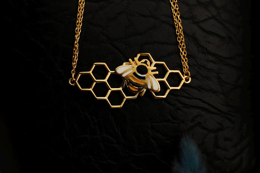 Sterling Silver Honeycomb Bee Enamel Bracelet, Gold Filled Dainty Chain