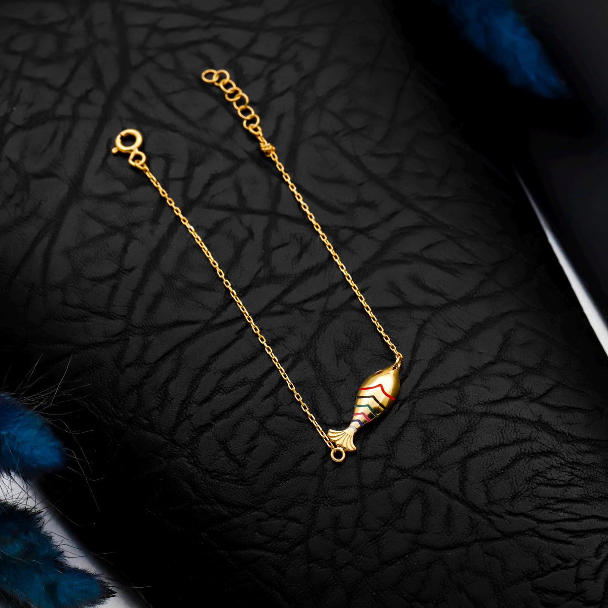 Colorful Enamel Fish Bracelet, 14K Gold Filled Sterling Silver, Minimalist Charm Jewelry