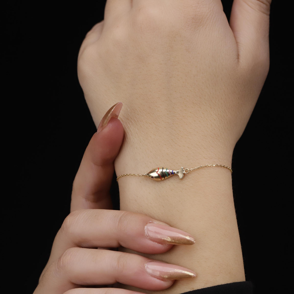 Colorful Enamel Fish Bracelet, 14K Gold Filled Sterling Silver, Minimalist Charm Jewelry