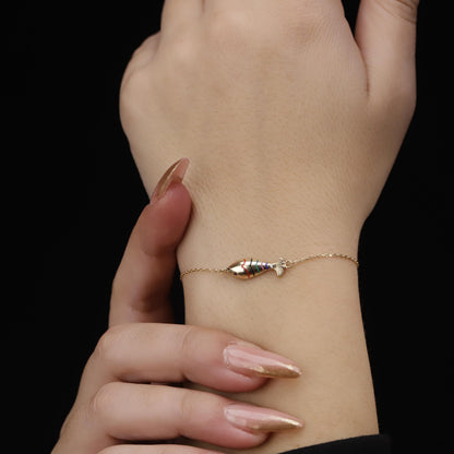 Colorful Enamel Fish Bracelet, 14K Gold Filled Sterling Silver, Minimalist Charm Jewelry