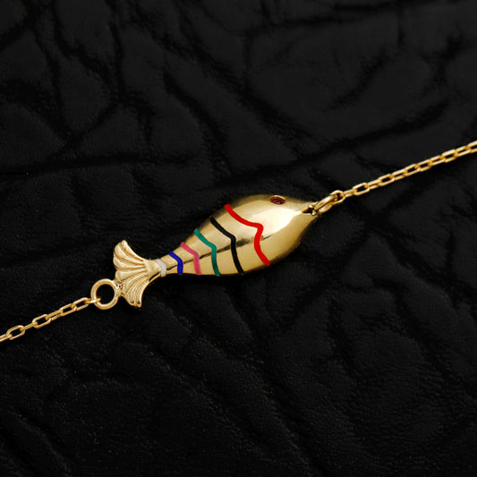 Colorful Enamel Fish Bracelet, 14K Gold Filled Sterling Silver, Minimalist Charm Jewelry
