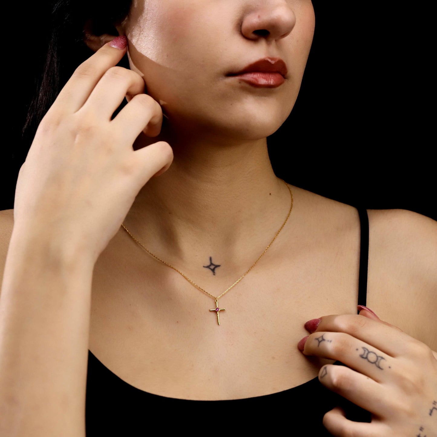 Minimalist Cross Necklace: Personalized Birthstone Cross Jewelry in 925 Sterling Silver