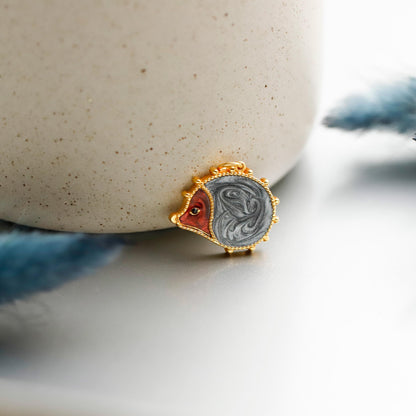 Artistic Enamel Hedgehog Pendant Necklace, Gold Tone Silver, Minimalist Animal Charm