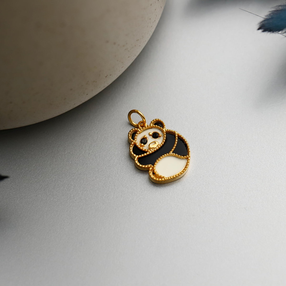 Enamel Gold Panda Necklace, 925 Sterling Silver, Minimalist Animal Charm