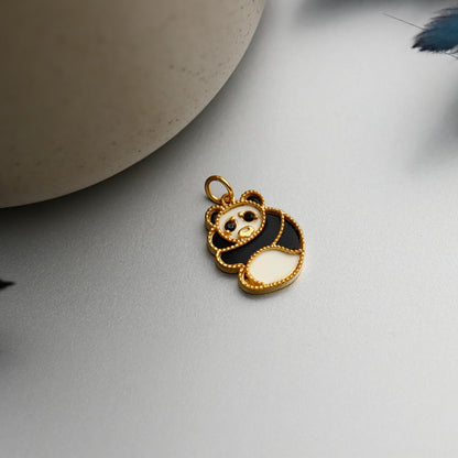 Enamel Gold Panda Necklace, 925 Sterling Silver, Minimalist Animal Charm