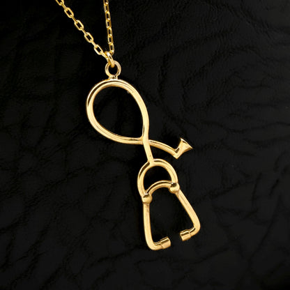 Minimalist Gold Stethoscope Necklace, Sterling Silver Medical Pendant, Doctor Nurse Gift
