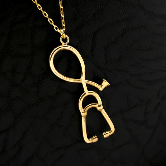 Minimalist Gold Stethoscope Necklace, Sterling Silver Medical Pendant, Doctor Nurse Gift