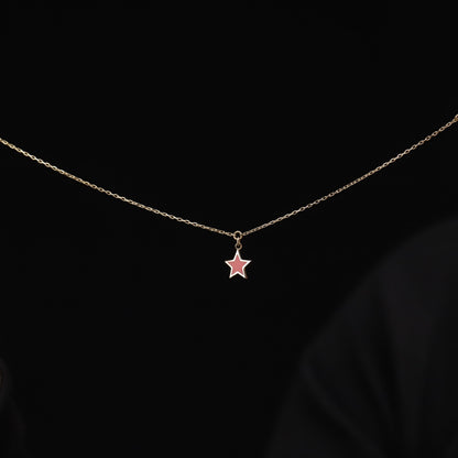 Gold Red Star Necklace, Enamel Star Pendant, Dainty Minimalist Charm Gift for Her