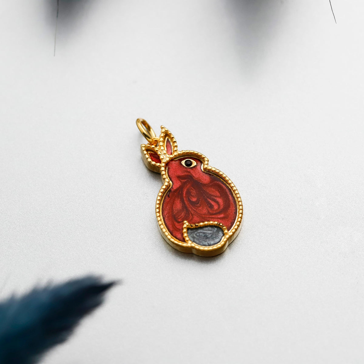 Gold Enamel Rabbit Necklace, Sterling Silver Bunny Pendant, Minimalist Animal Jewelry