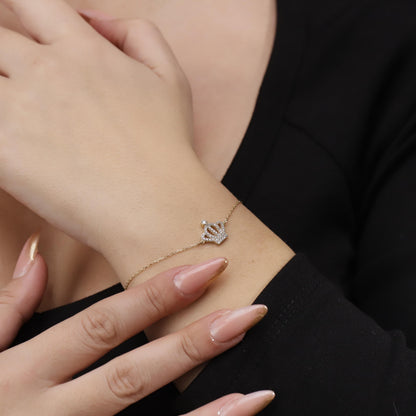 Gold Crown Bracelet, Dainty Pave Sterling Silver Jewelry