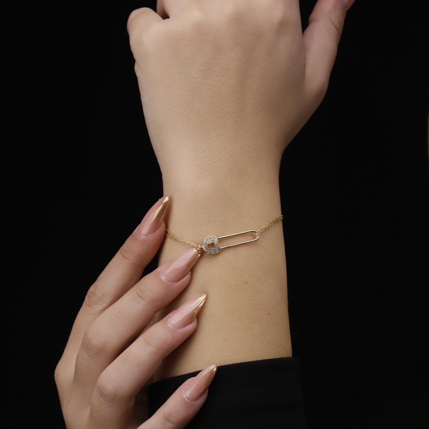 Lock Safety Pin CZ Bracelet, 14K Gold Filled Sterling Gift for Her