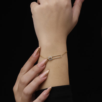 Lock Safety Pin CZ Bracelet, 14K Gold Filled Sterling Gift for Her