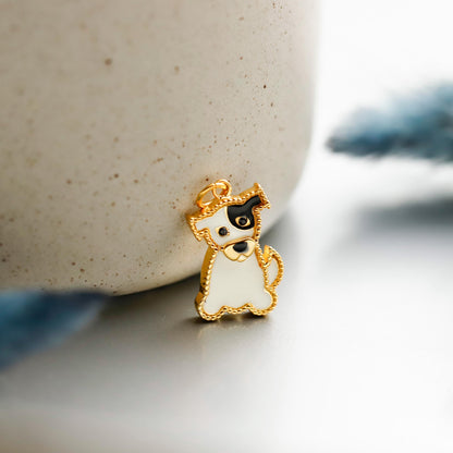 Gold Enamel Dog Necklace, 925 Sterling Silver, Minimalist Animal Charm