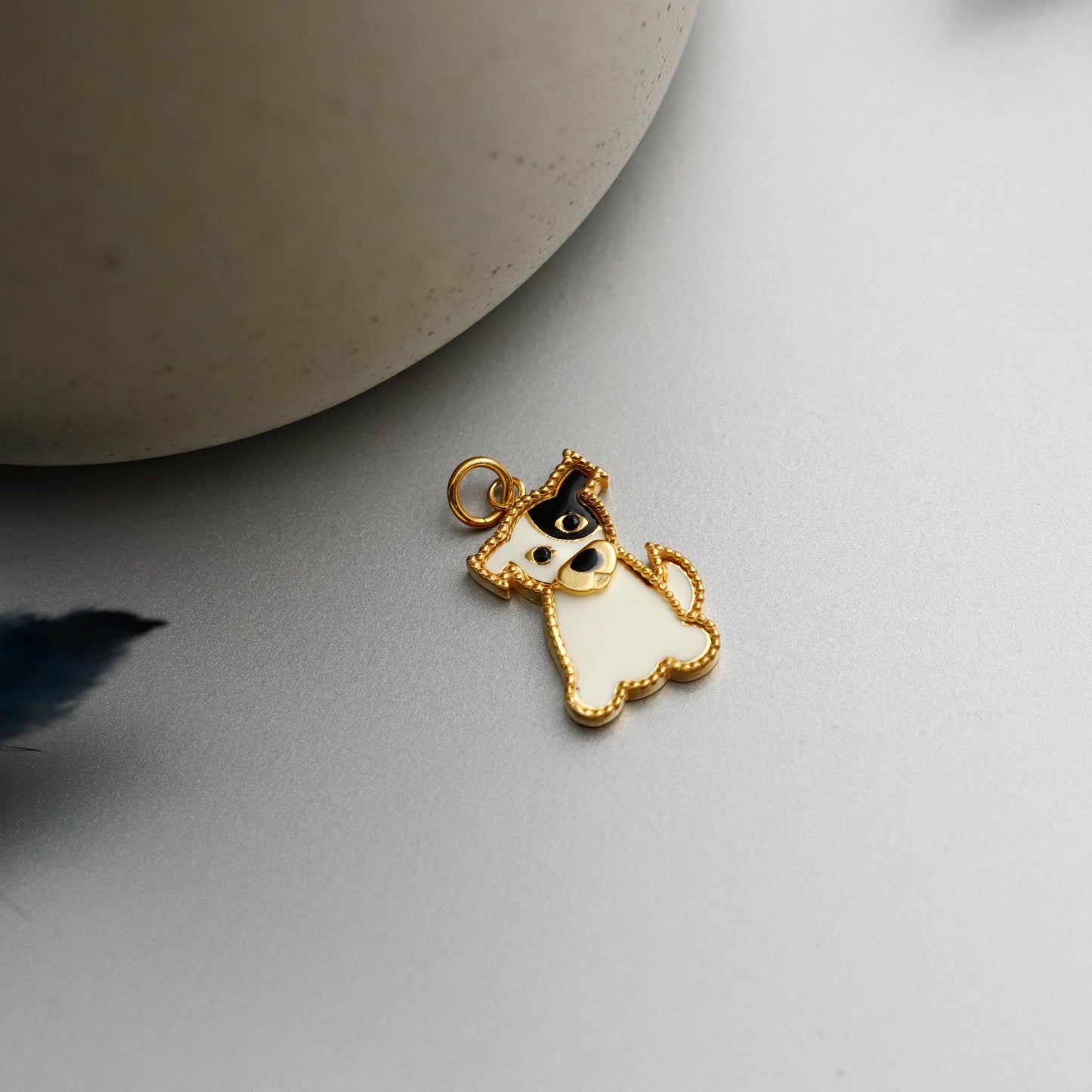 Gold Enamel Dog Necklace, 925 Sterling Silver, Minimalist Animal Charm
