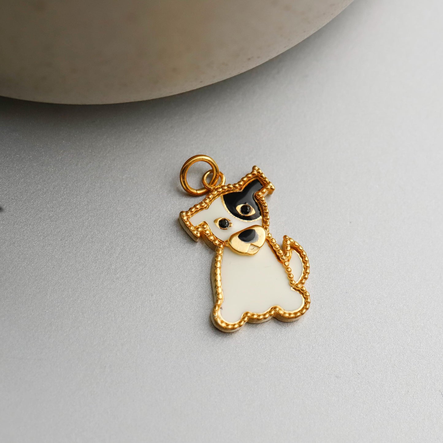 Gold Enamel Dog Necklace, 925 Sterling Silver, Minimalist Animal Charm
