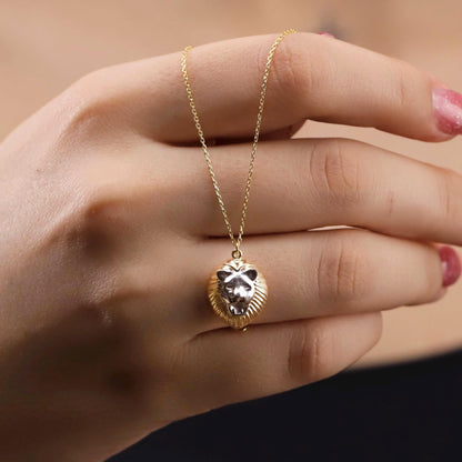 3D Gold Lion Head Necklace, Sterling Silver Two-Tone Pendant, Animal King Leo Jewelry