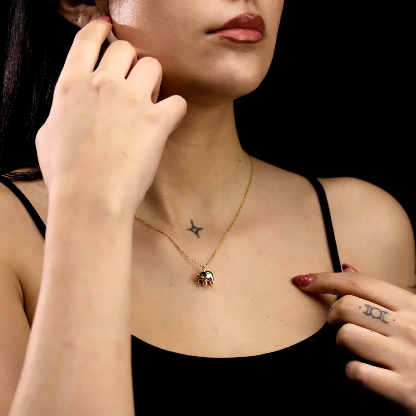Gold Elephant Pendant Necklace, Sterling Silver, Minimalist Charm, Prosperity Jewelry