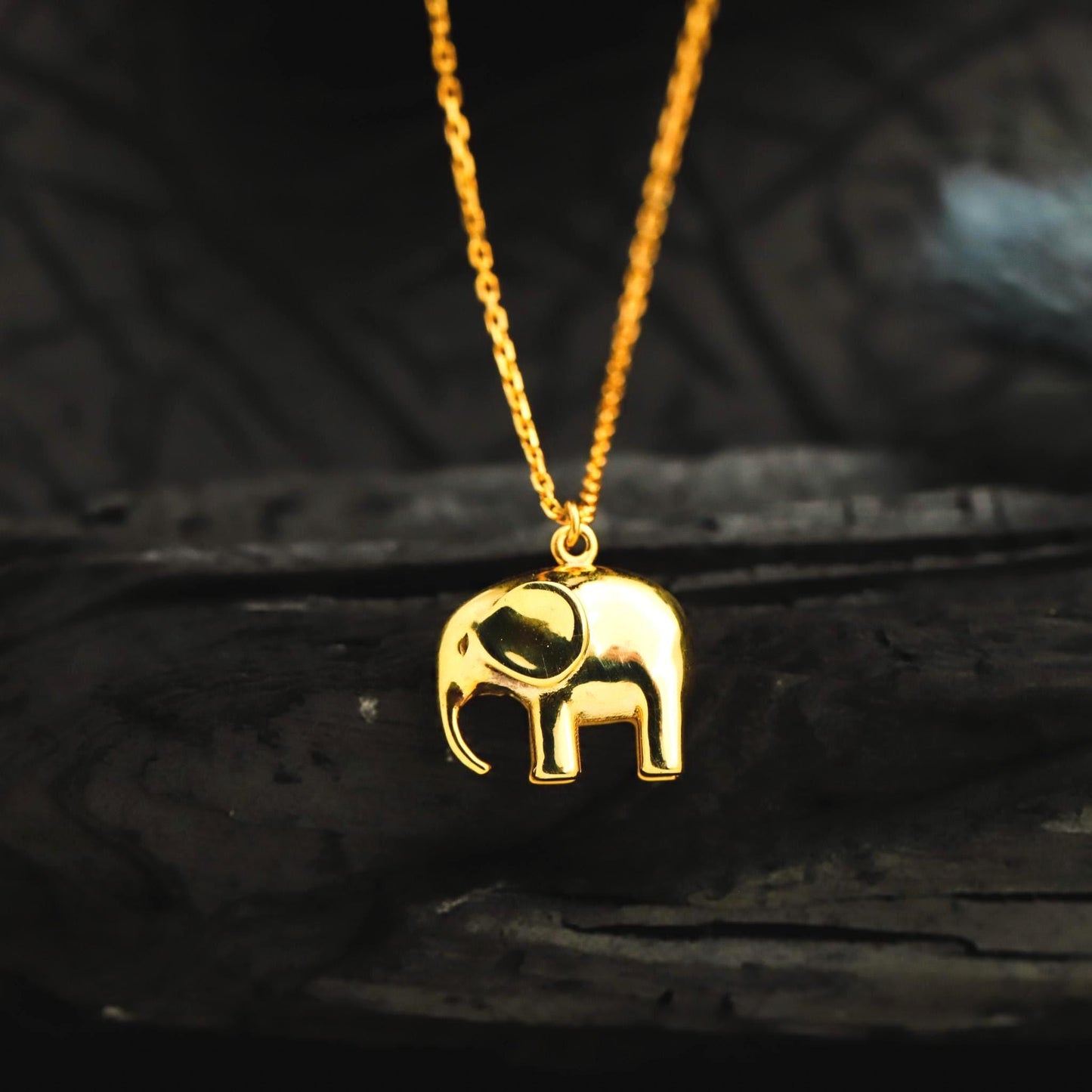 Gold Elephant Pendant Necklace, Sterling Silver, Minimalist Charm, Prosperity Jewelry