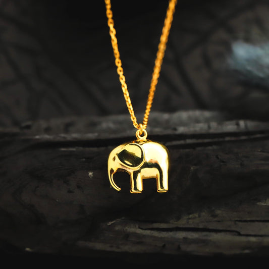 Gold Elephant Pendant Necklace, Sterling Silver, Minimalist Charm, Prosperity Jewelry
