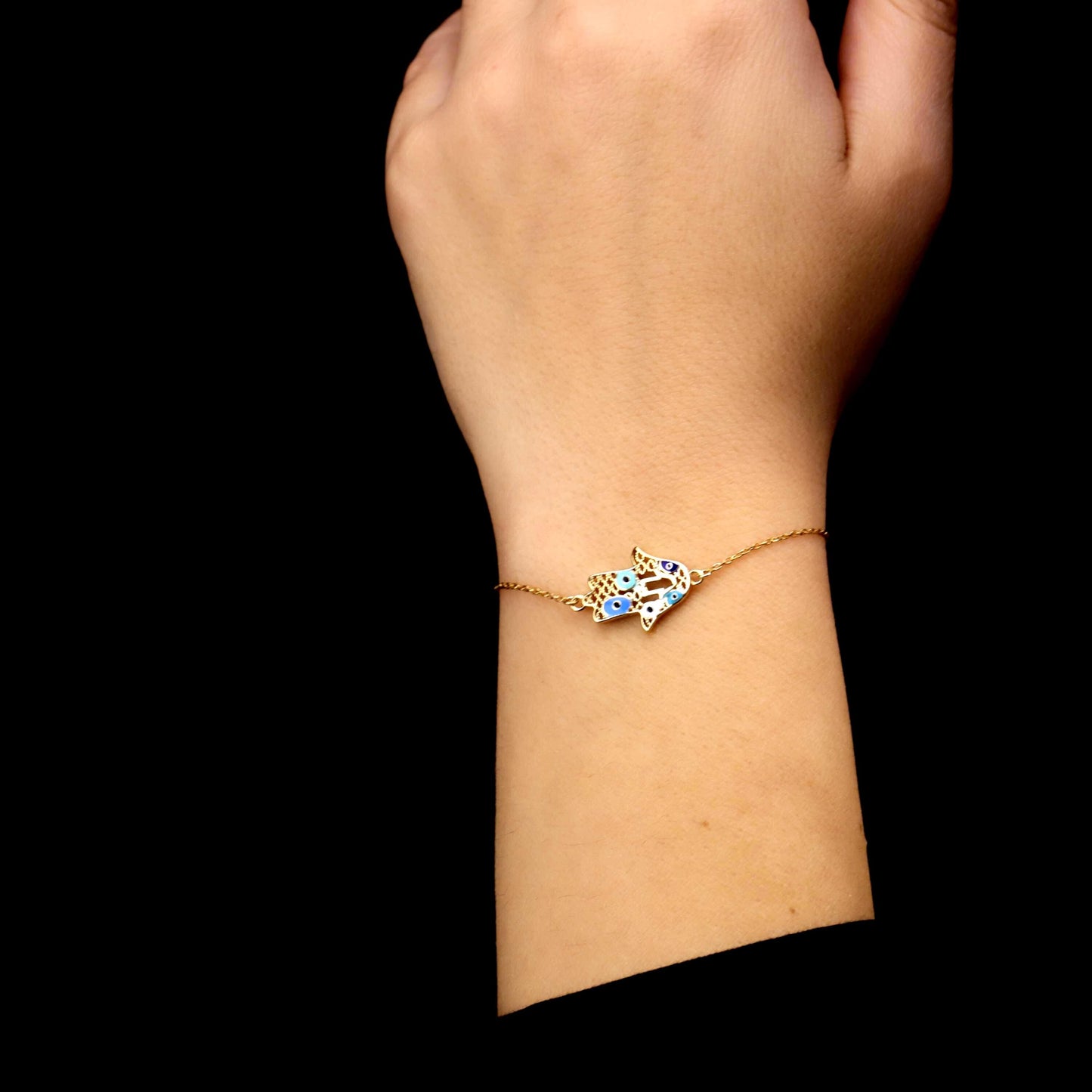 Blue Enamel Hamsa Bracelet, Sterling Silver, Evil Eye Charm, Protective Energy Jewelry