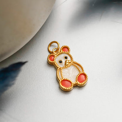 Gold Enamel Teddy Bear Pendant Necklace, Minimalist Jewelry, Gold Plated Silver