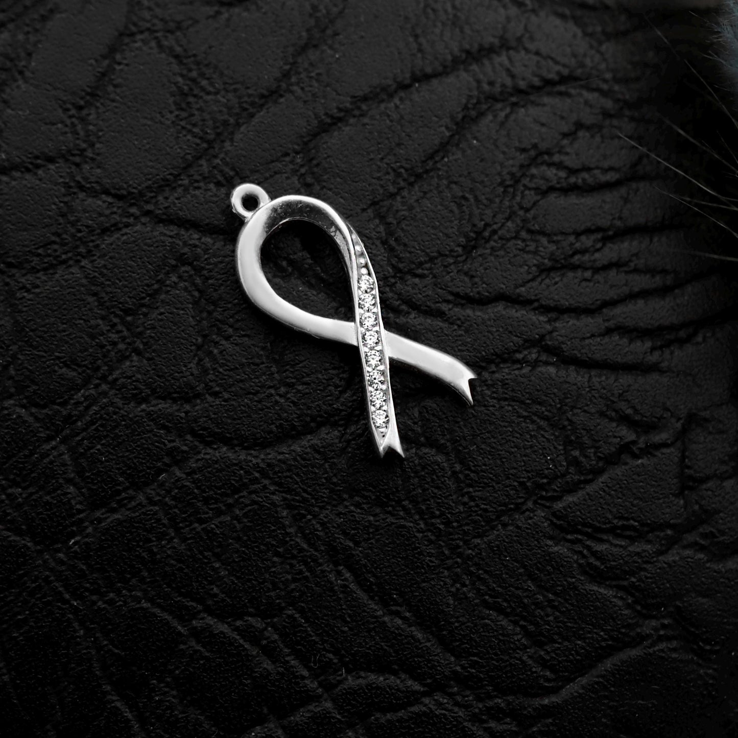 Sterling Silver CZ Ribbon Necklace, Breast Cancer Awareness Pendant