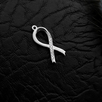 Sterling Silver CZ Ribbon Necklace, Breast Cancer Awareness Pendant
