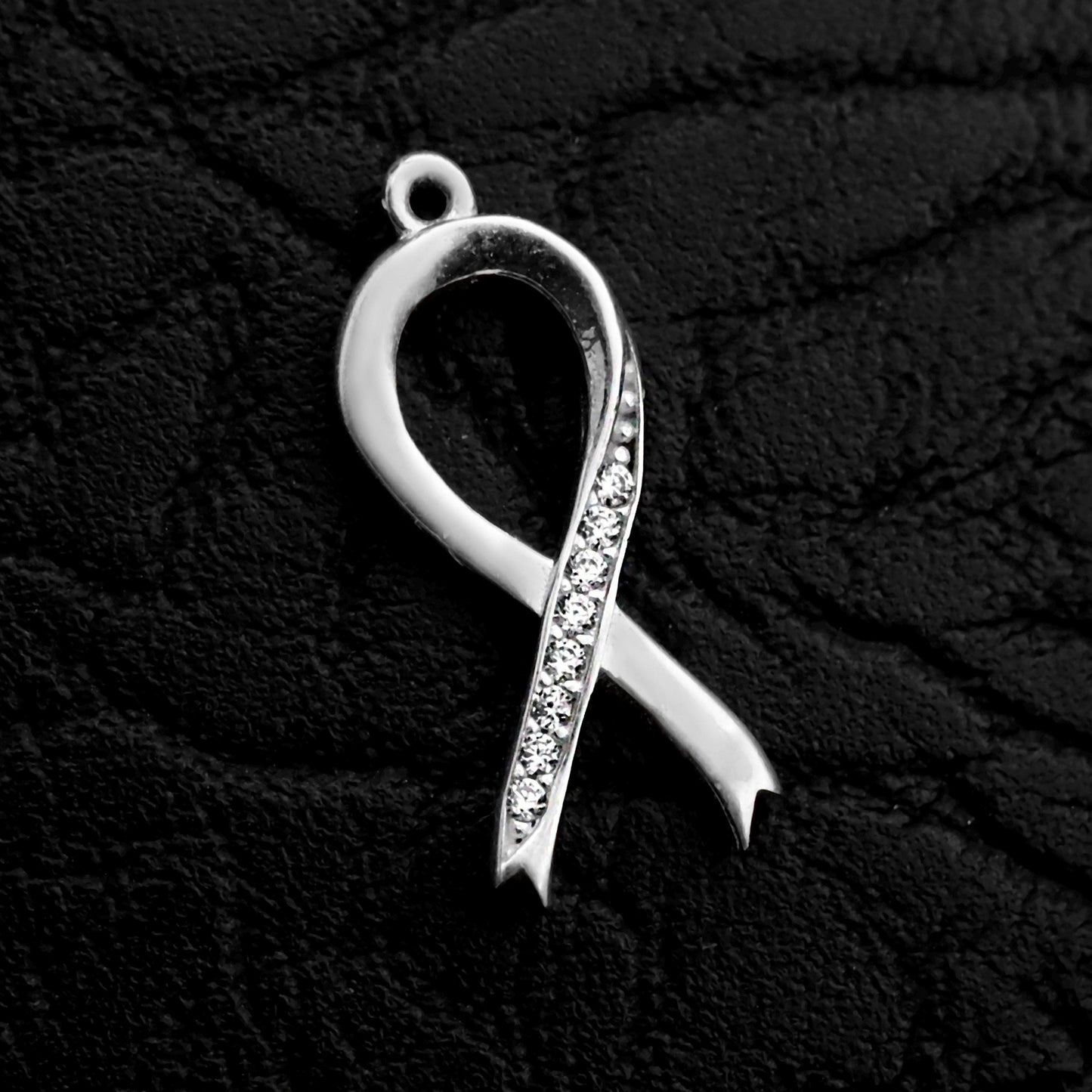 Sterling Silver CZ Ribbon Necklace, Breast Cancer Awareness Pendant
