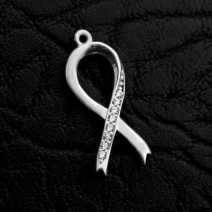 Sterling Silver CZ Ribbon Necklace, Breast Cancer Awareness Pendant