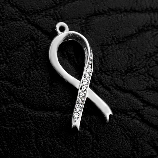 Sterling Silver CZ Ribbon Necklace, Breast Cancer Awareness Pendant
