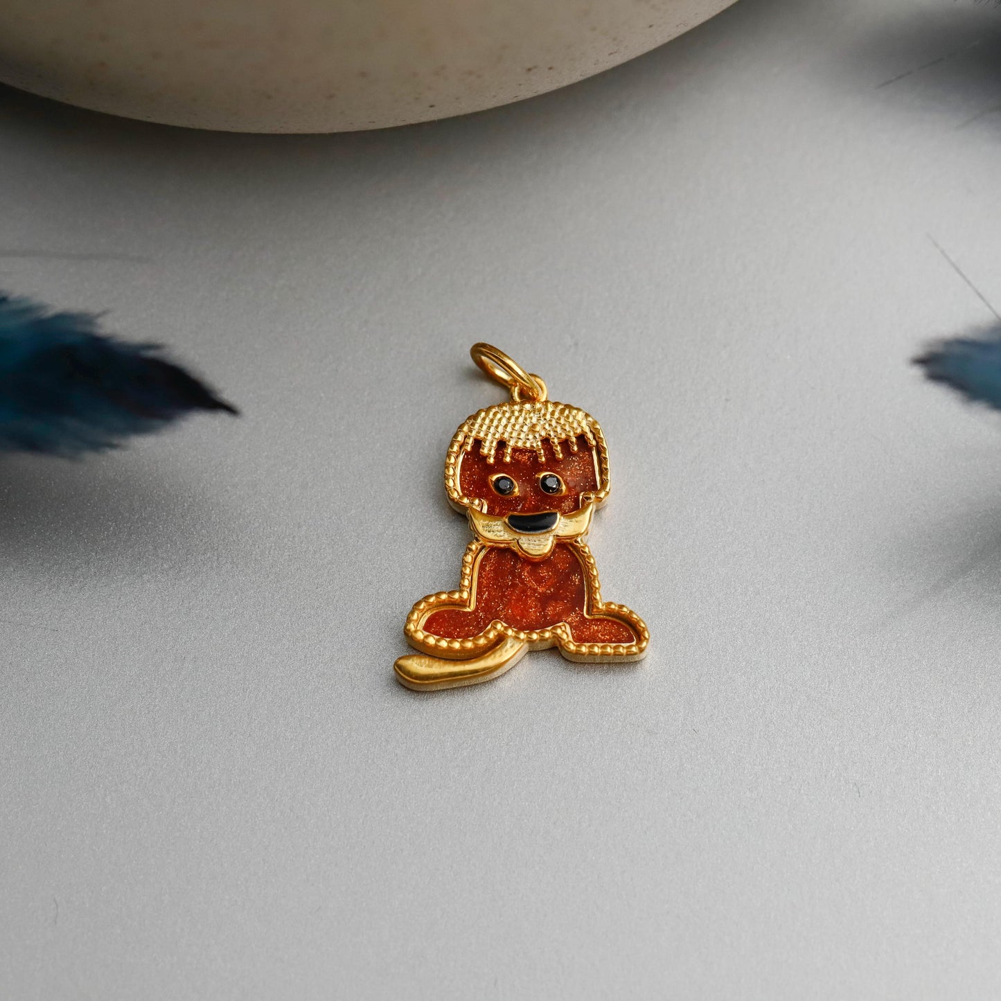 Gold Enamel Dog Necklace, 925 Sterling Silver, Minimalist Animal Charm, Stone Details
