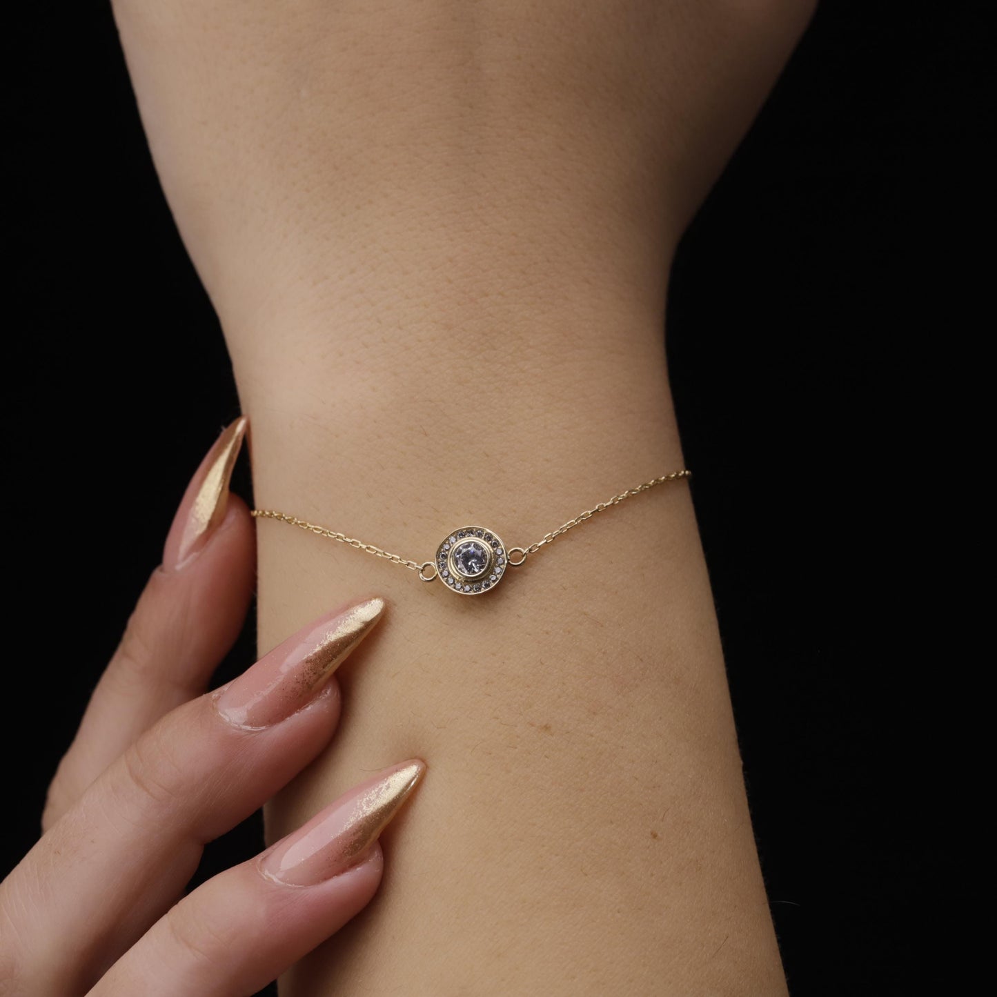 Dainty Crystal Halo Bracelet, 14K Gold Filled Sparkling Gift for Her