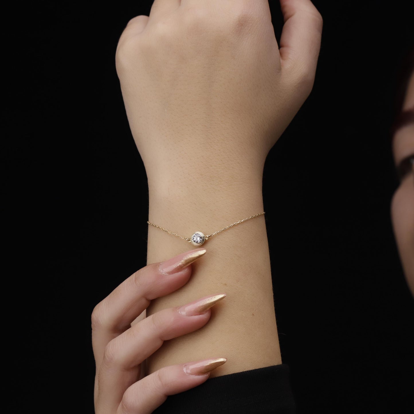 Minimalist Gold Solitaire Bracelet – Dainty Waterproof Valentines Day Gift