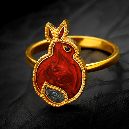 Enamel Rabbit Ring, 925 Sterling Silver, Red Gold Tone Bunny Jewelry